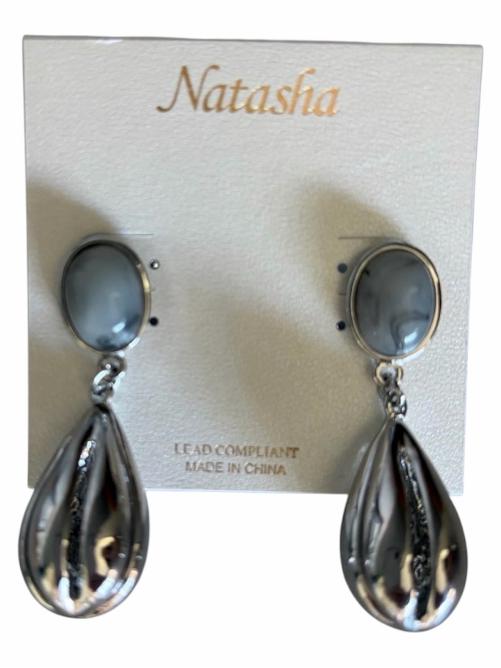 Natasha Couture Silver and Gray Drop Pierced Post Dangle Earrings NWT NEW